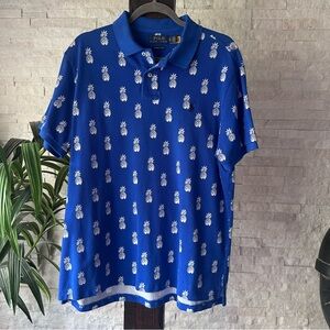 Ralph Lauren Blue Custom Slim Fit Polo Shirt with Pineapple Print Size XL
